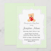 Teddy Bear Baby shower Invitation Mint Green Kaart (Voorkant / Achterkant)