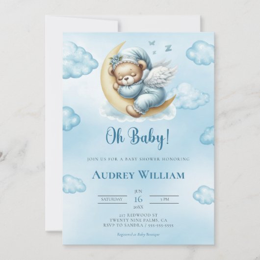 Teddy Bear Baby shower Invitation Oh Baby Kaart (Voorkant)