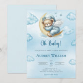 Teddy Bear Baby shower Invitation Oh Baby Kaart (Voorkant / Achterkant)