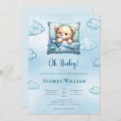 Teddy Bear Baby shower Invitation Oh Baby kussen Kaart (Voorkant / Achterkant)