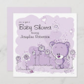 Teddy Bear Baby shower Invitation - Paars Kaart (Voorkant / Achterkant)