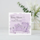 Teddy Bear Baby shower Invitation - Paars Kaart (Staand voorkant)