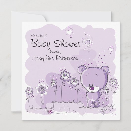 Teddy Bear Baby shower Invitation - Paars Kaart (Voorkant)