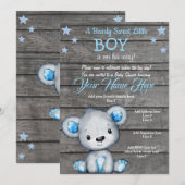 Teddy Bear Baby shower Invitation, roestblauwe jon Kaart (Voorkant / Achterkant)