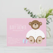 Teddy Bear Baby shower Invitation, roze achtergron Kaart (Staand voorkant)