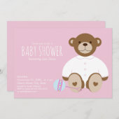 Teddy Bear Baby shower Invitation, roze achtergron Kaart (Voorkant / Achterkant)