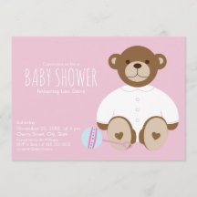Teddy Bear Baby shower Invitation, roze achtergron
