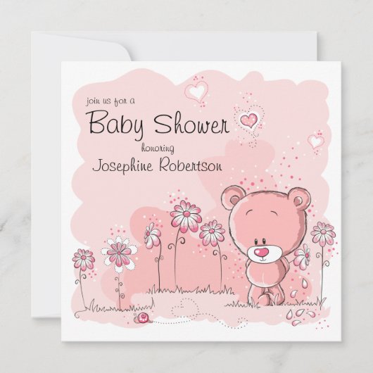 Teddy Bear Baby shower Invitation - Roze Kaart (Voorkant)