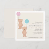 Teddy Bear Baby shower Invitation - Twin Boy Girl Kaart (Voorkant / Achterkant)