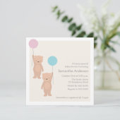 Teddy Bear Baby shower Invitation - Twin Boy Girl Kaart (Staand voorkant)