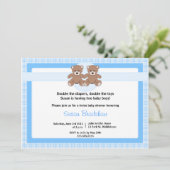 Teddy Bear Baby shower Invitation - Twin Boys Kaart (Staand voorkant)