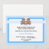 Teddy Bear Baby shower Invitation - Twin Boys Kaart (Voorkant / Achterkant)