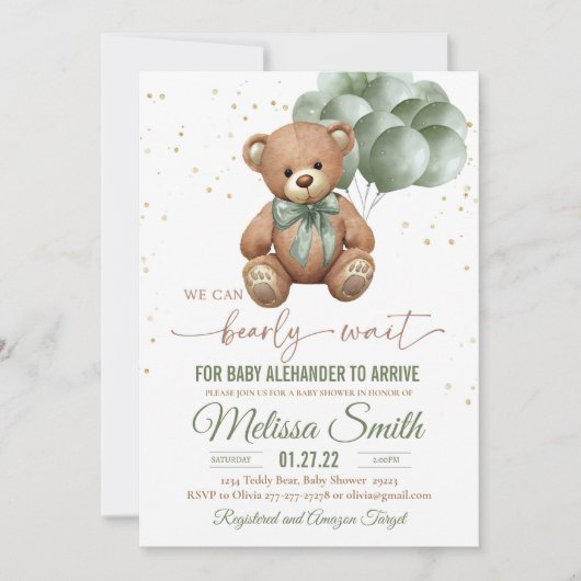 Teddy Bear Baby shower Invitation We Can Barly Kaart (Voorkant)