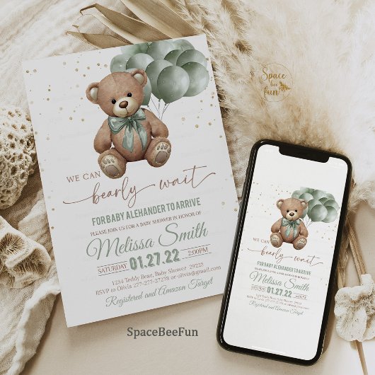 Teddy Bear Baby shower Invitation We Can Barly Kaart