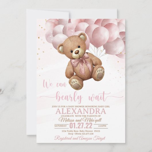 Teddy Bear Baby shower Invitation We Can Barly Kaart (Voorkant)