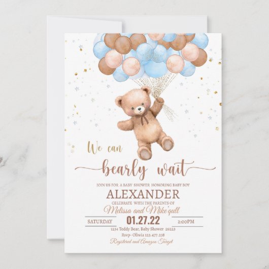 Teddy Bear Baby shower Invitation We Can Barly WA Kaart (Voorkant)