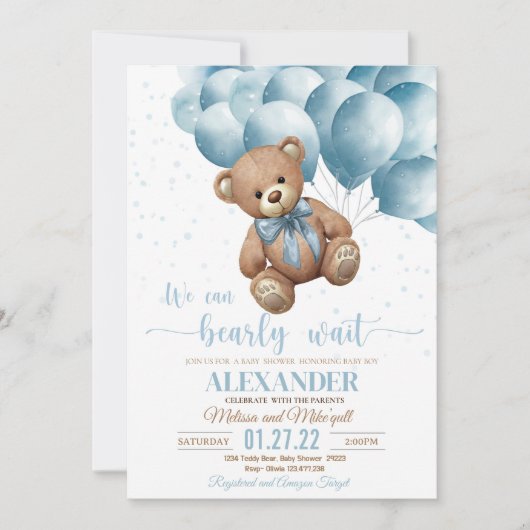 Teddy Bear Baby shower Invitation We Can Barly WA Kaart (Voorkant)