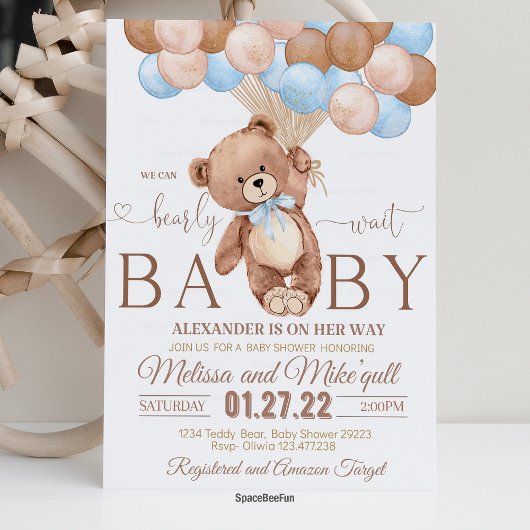 Teddy Bear Baby shower Invitation We Can Barly WA Kaart