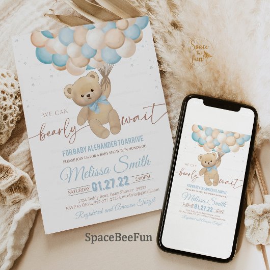 Teddy Bear Baby shower Invitation We Can Barly WA Kaart