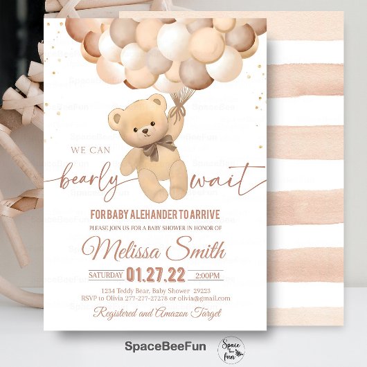 Teddy Bear Baby shower Invitation We Can Barly WA Kaart