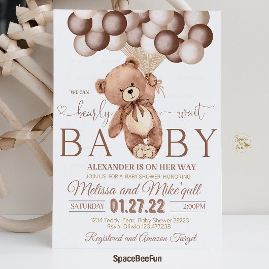 Teddy Bear Baby shower Invitation We Can Barly WA Kaart