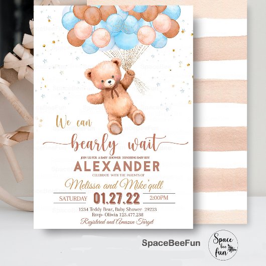 Teddy Bear Baby shower Invitation We Can Barly WA Kaart