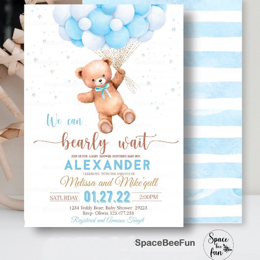 Teddy Bear Baby shower Invitation We Can Barly WA Kaart