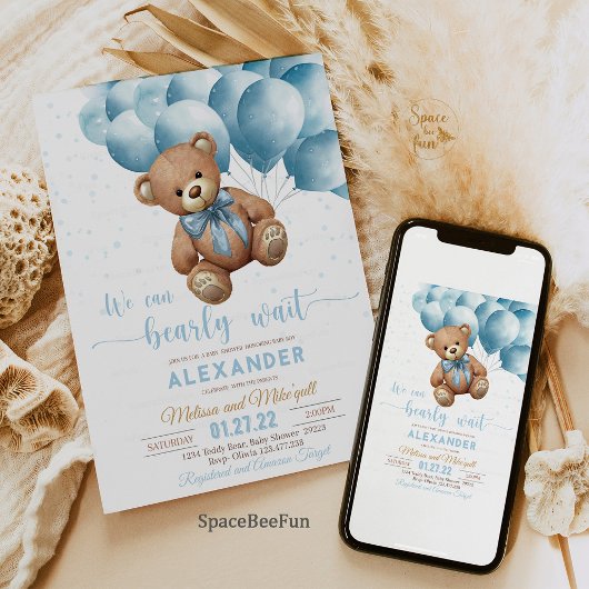 Teddy Bear Baby shower Invitation We Can Barly WA Kaart