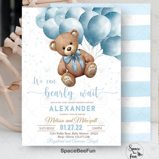 Teddy Bear Baby shower Invitation We Can Barly WA Kaart