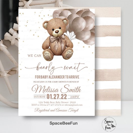 Teddy Bear Baby shower Invitation We Can Barly WA Kaart