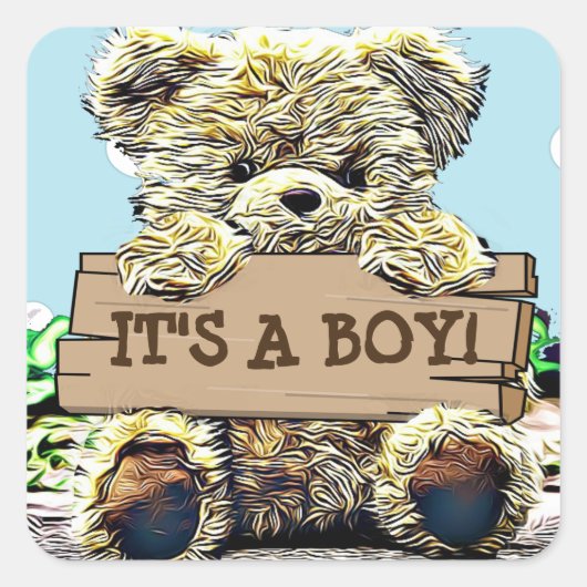Teddy Bear Baby shower is een jongen Vierkante Sticker (Voorkant)