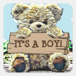 Teddy Bear Baby shower is een jongen Vierkante Sticker