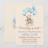 Teddy Bear Baby shower Jongen Beer en Ballonnen Kaart (Voorkant / Achterkant)