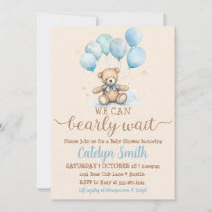 Teddy Bear Baby shower Jongen Beer en Ballonnen Kaart