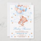 Teddy Bear Baby shower Jongen Blauw Feest Kaart (Voorkant)