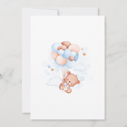 Teddy Bear Baby shower Jongen Blauw Feest Kaart (Achterkant)