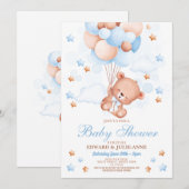 Teddy Bear Baby shower Jongen Blauw Feest Kaart (Voorkant / Achterkant)