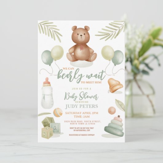Teddy Bear Baby shower Jongen Meisje Mint Nauwelij Kaart (Staand voorkant)
