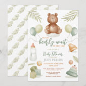 Teddy Bear Baby shower Jongen Meisje Mint Nauwelij Kaart (Voorkant / Achterkant)