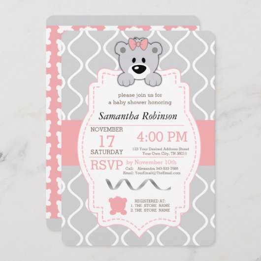 Teddy Bear Baby shower Kaart (Voorkant / Achterkant)