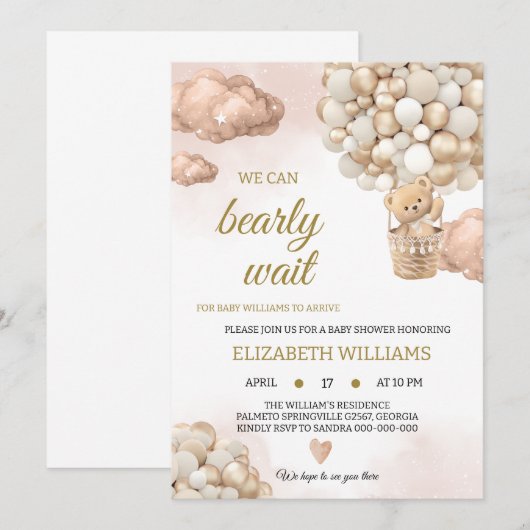 Teddy bear baby shower kaart (Voorkant / Achterkant)