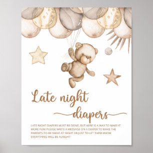 Teddy Bear Baby shower Late Night Diapers Poster