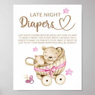 Teddy Bear Baby shower Late Night Diapers Poster