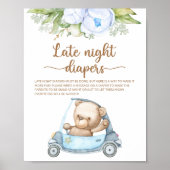 Teddy Bear Baby shower Late Night Diapers Poster (Voorkant)