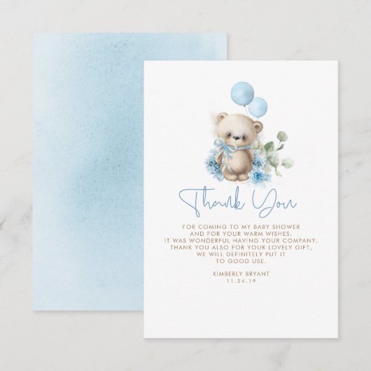 Teddy Bear Baby shower Little Dank je wel Bedankkaart (Voorkant / Achterkant)