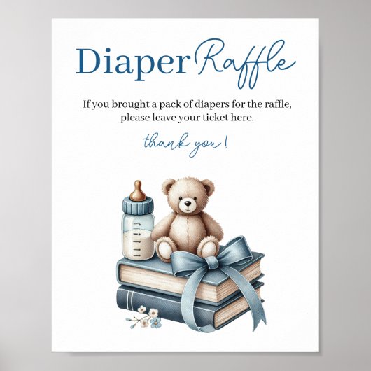 Teddy Bear Baby shower Luier Raffle Sign Poster (Voorkant)