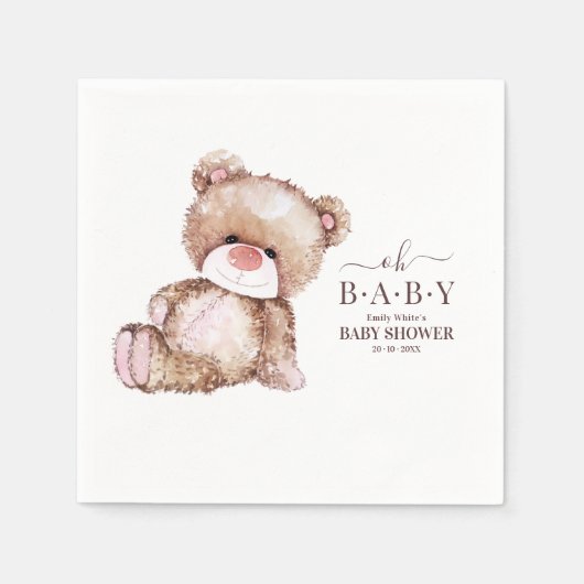 Teddy Bear Baby shower, Meisje Roze Beer Baby show Servet (Voorkant)