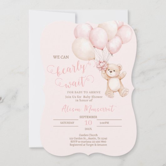 Teddy Bear Baby shower Meisje uitnodiging (Voorkant)