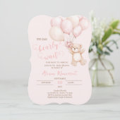 Teddy Bear Baby shower Meisje uitnodiging (Staand voorkant)