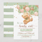 Teddy Bear Baby shower met Balloons Teddy Bear Kaart (Voorkant / Achterkant)